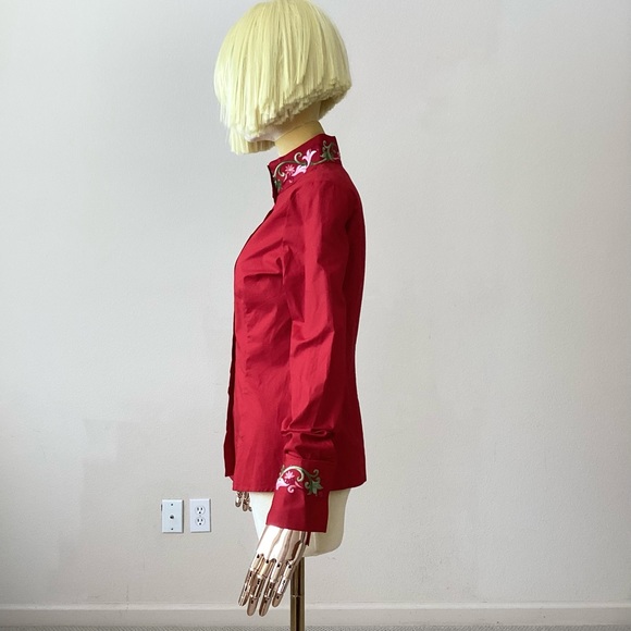 Nara Camicie Red Floral Embroidery Button Down Long Sleeves Shirt SZ 4 - Picture 3 of 11